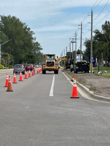 Close-up of bulldozer on street